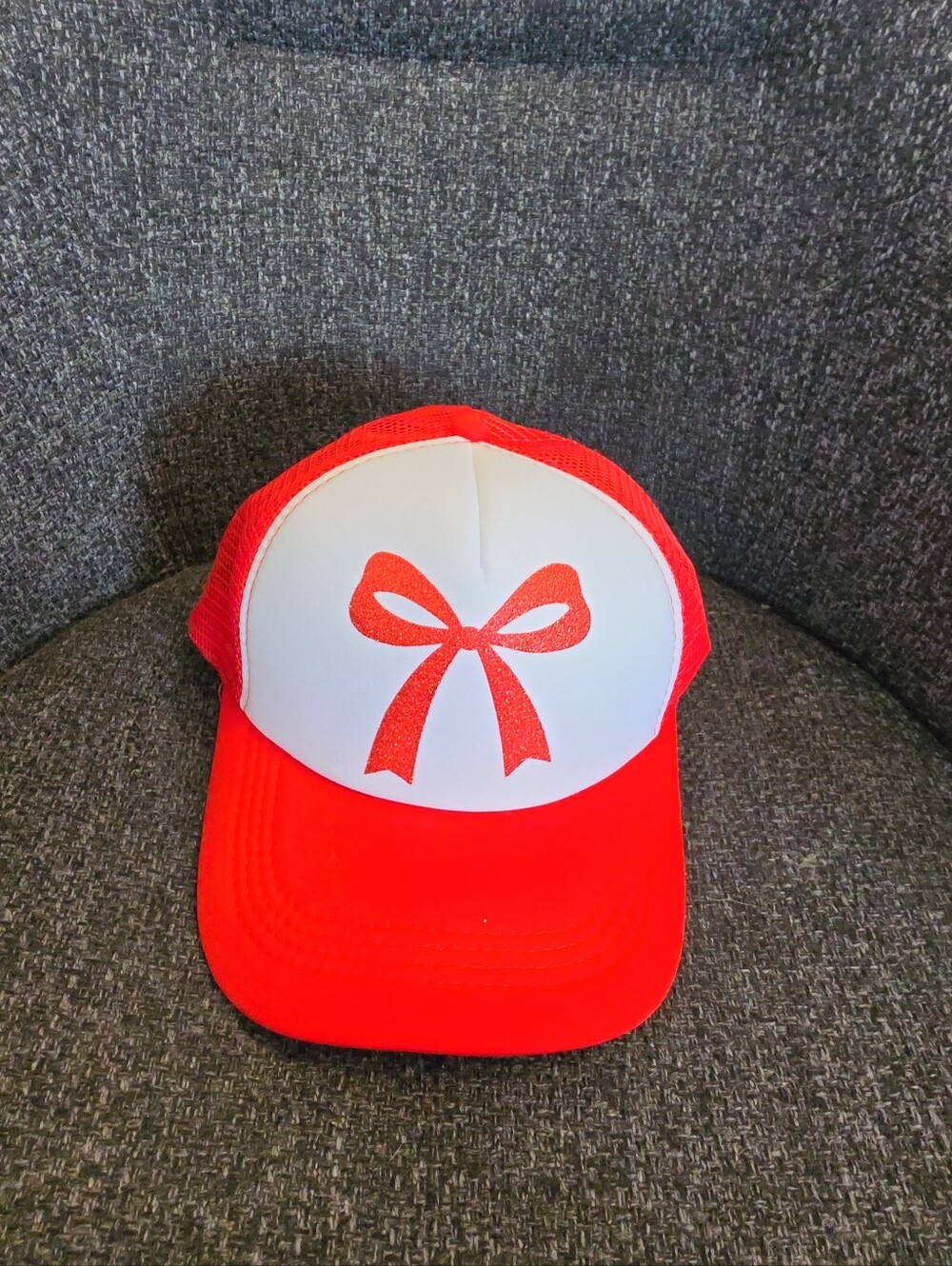 NWT Adult Christmas Trucker Hat Bow Red Glitter Coquette Holidaycore Snapback